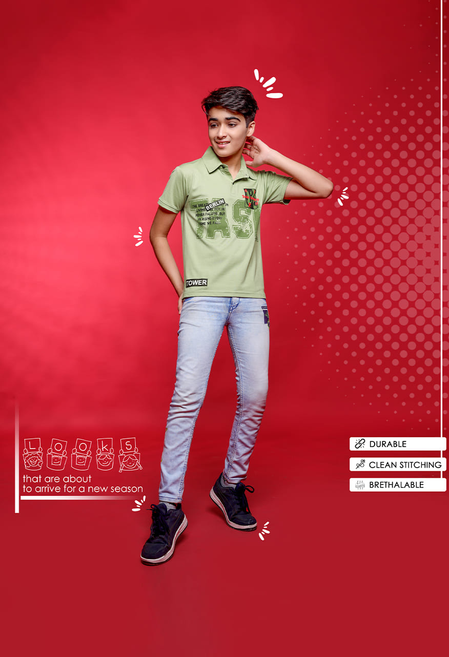 8t9 degree Boys Printed Collar Tshirts